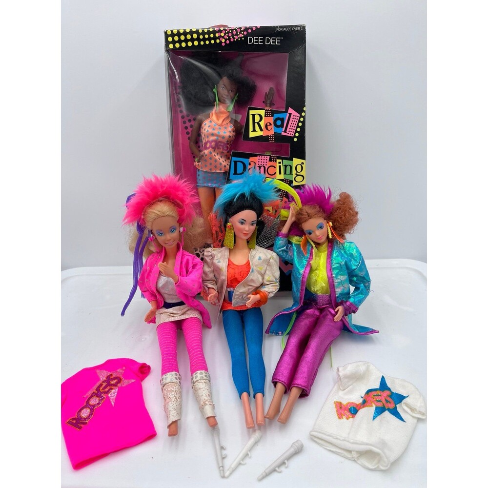 VTG 80s Barbie & The Rockers Real Dancing Action Dolls Lot Box Dee Dee Dana Diva
